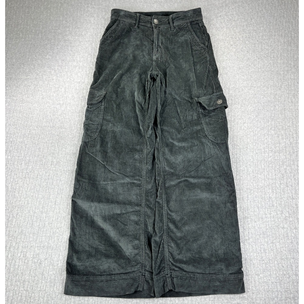 American Eagle Baggy Wide Leg Corduroy Cargo Pants Women 0 Short 27x28 Gray